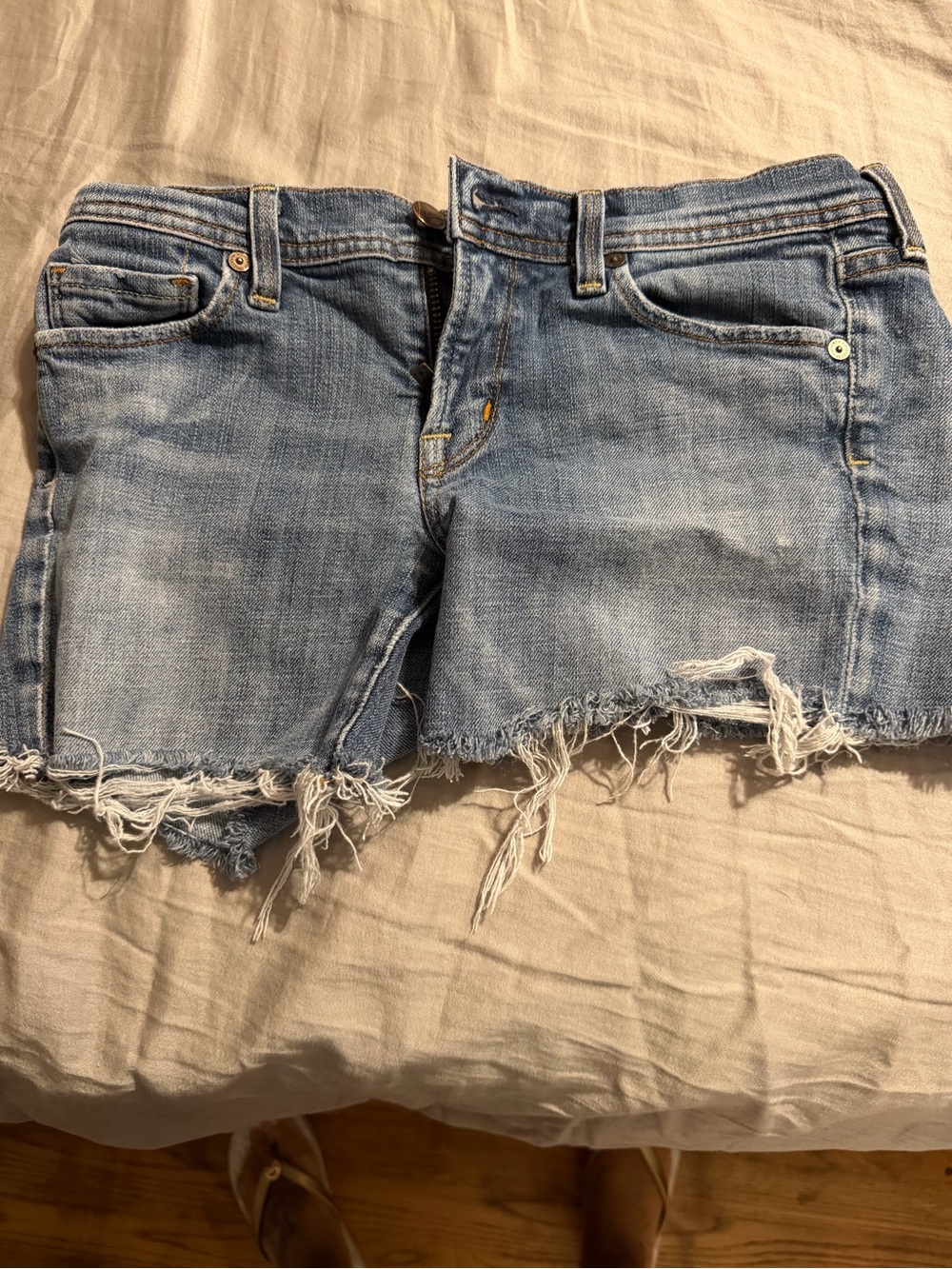 Frayed Hem Light Blue Denim Shorts - Women's - Picture 1 of 5